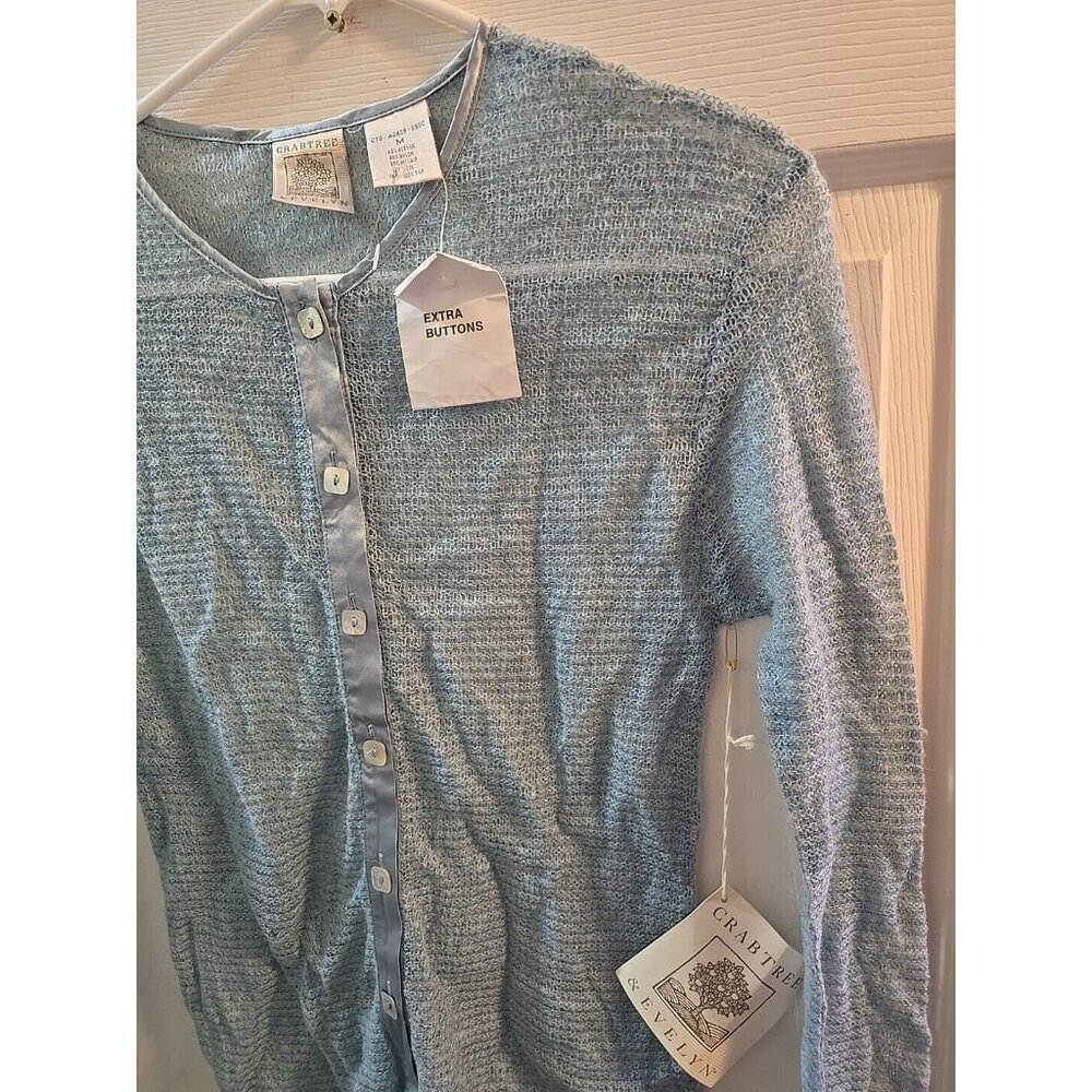 crabtree evelyn NWT Mohair, Wool, Silk Blend Cardigan Sweatee Dusty Blue. Medium - Picture 5 of 15